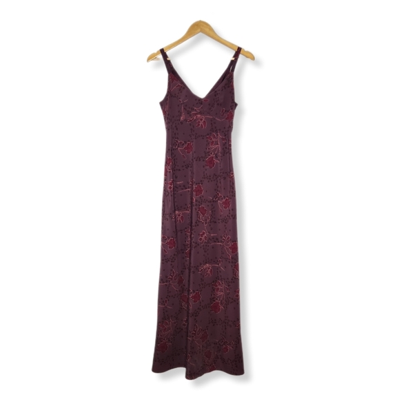 VINTAGE 1990s Beyer Too! Burgundy Cottage Floral Slip Maxi Dress Size 5 - Picture 4 of 13